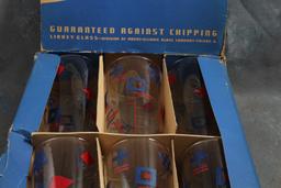 Vintage Set of 6 ESSO Gasoline Nautical Flag Tumbler Glasses in Libbey Box