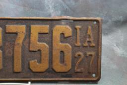 1927 Iowa License Plate