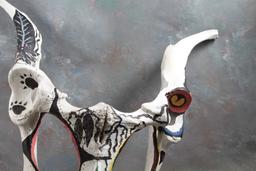 Native American Folk Art (2) Large Animal Hip Bones Joined & Painted MASK
