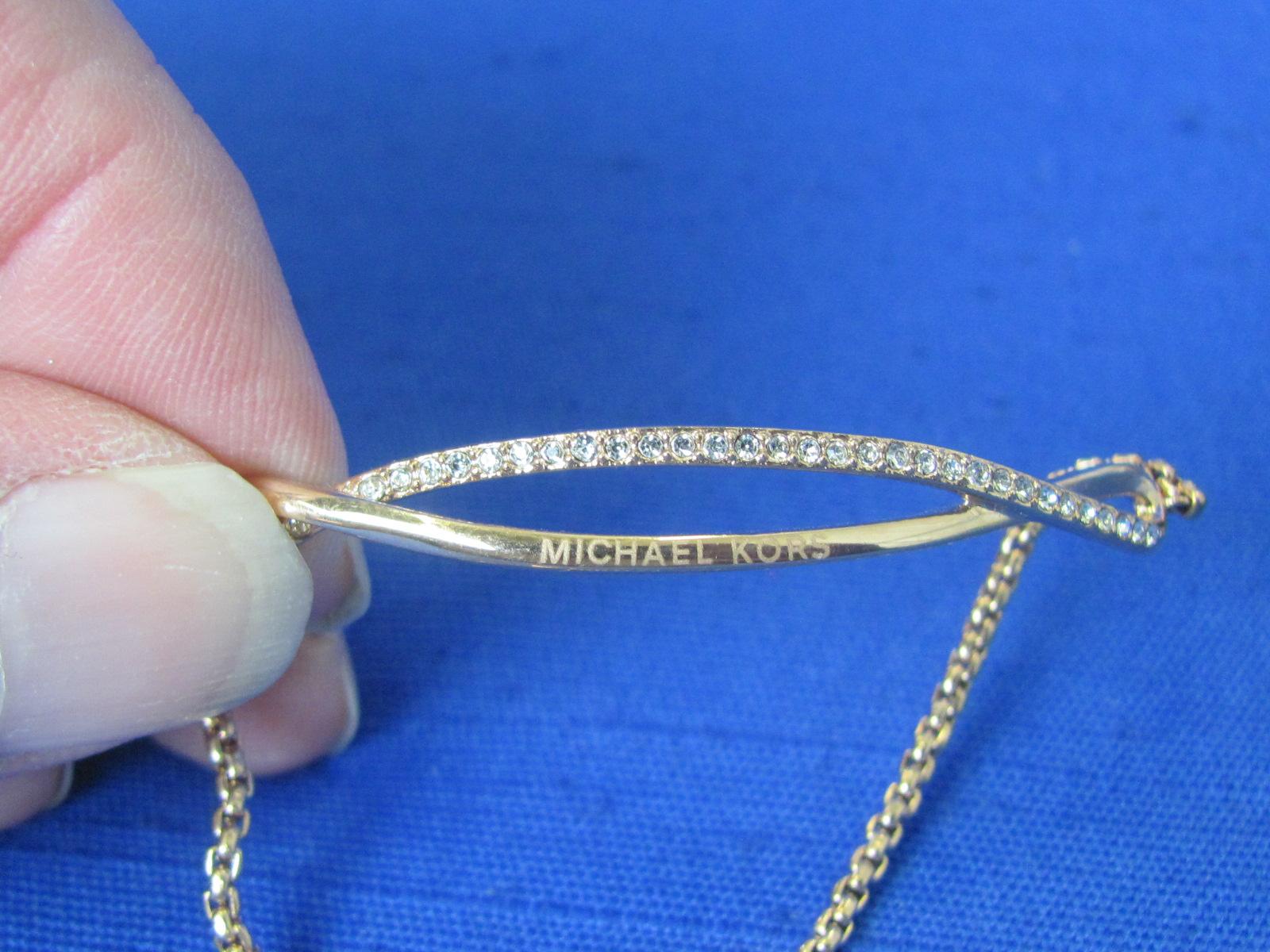 Michael Kors Rose Goldtone Slider Bracelet with Pave Crystals