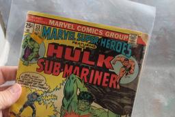 2 Vintage Marvel Comic Books 20 Cent Hulk & Sub-Mariner & 25 Cent Hulk &