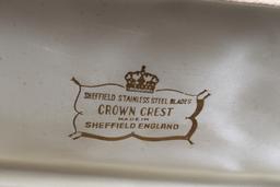 Vintage Crown Crest Sheffield England Carving Set in Original Box Horn Handles