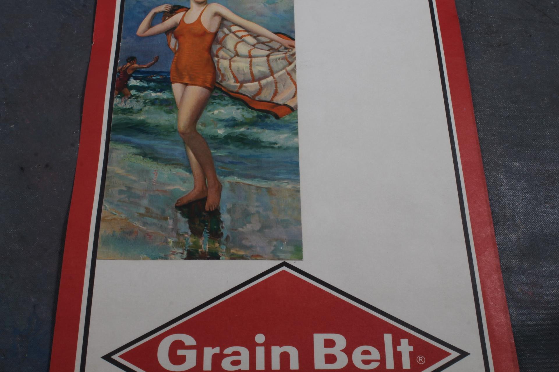 1977 Grain Belt Beer Pin-Up Swimsuit Model Paper Sign Measures 22" x 10"