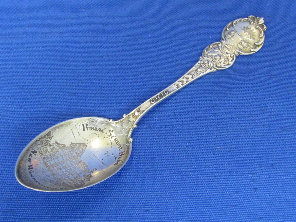 Antique Sterling Silver Spoon “Public School Building New Washington, Ohio” - 15.4 grams