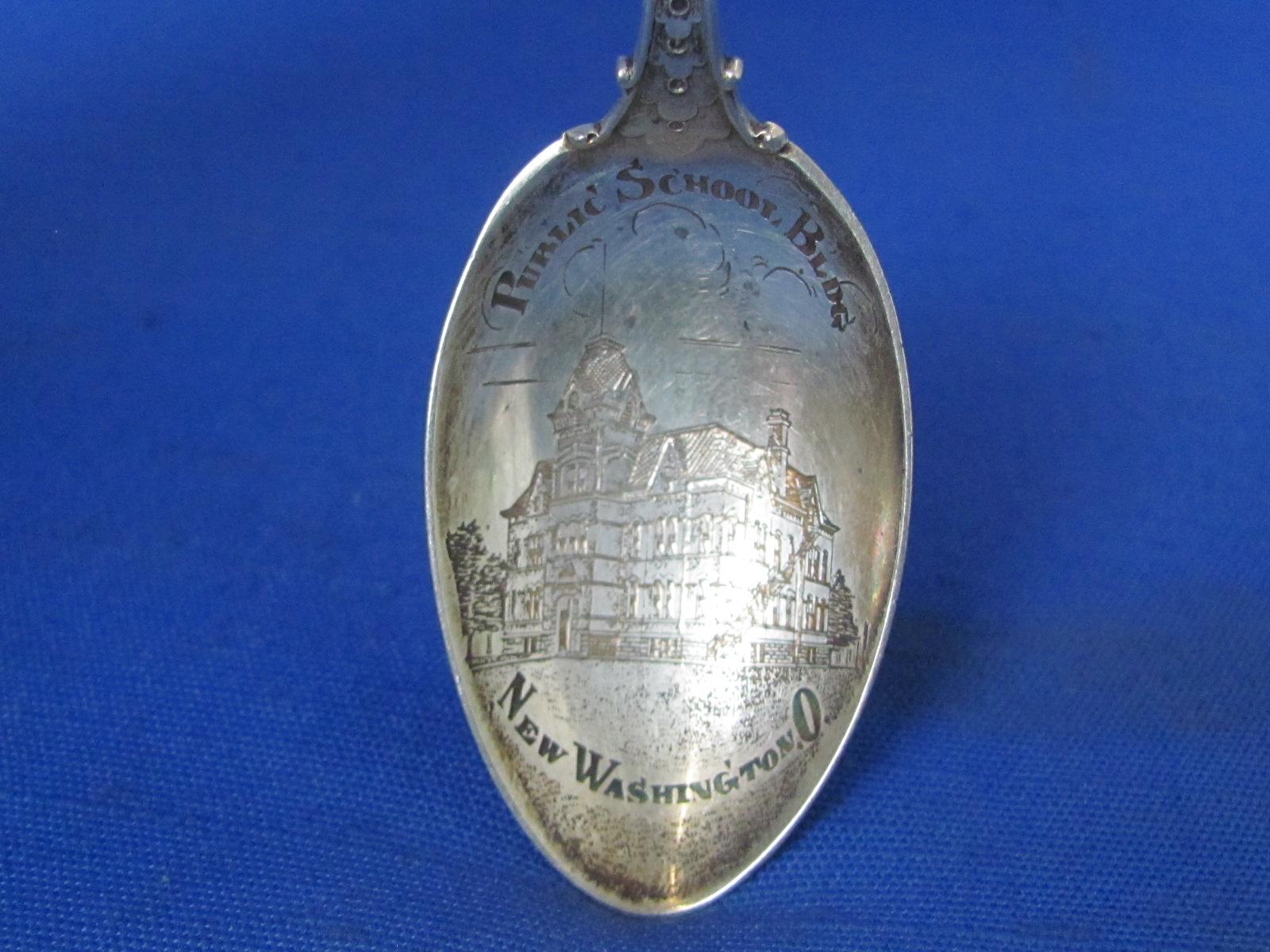 Antique Sterling Silver Spoon “Public School Building New Washington, Ohio” - 15.4 grams