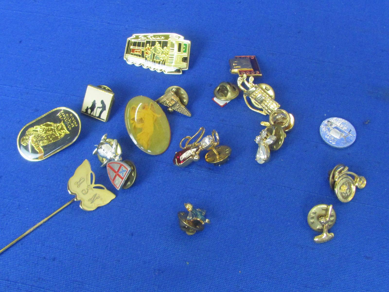 Lot of Tack Pins/Small Pins/Stickpins: Souvenir, Patriotic, Religious