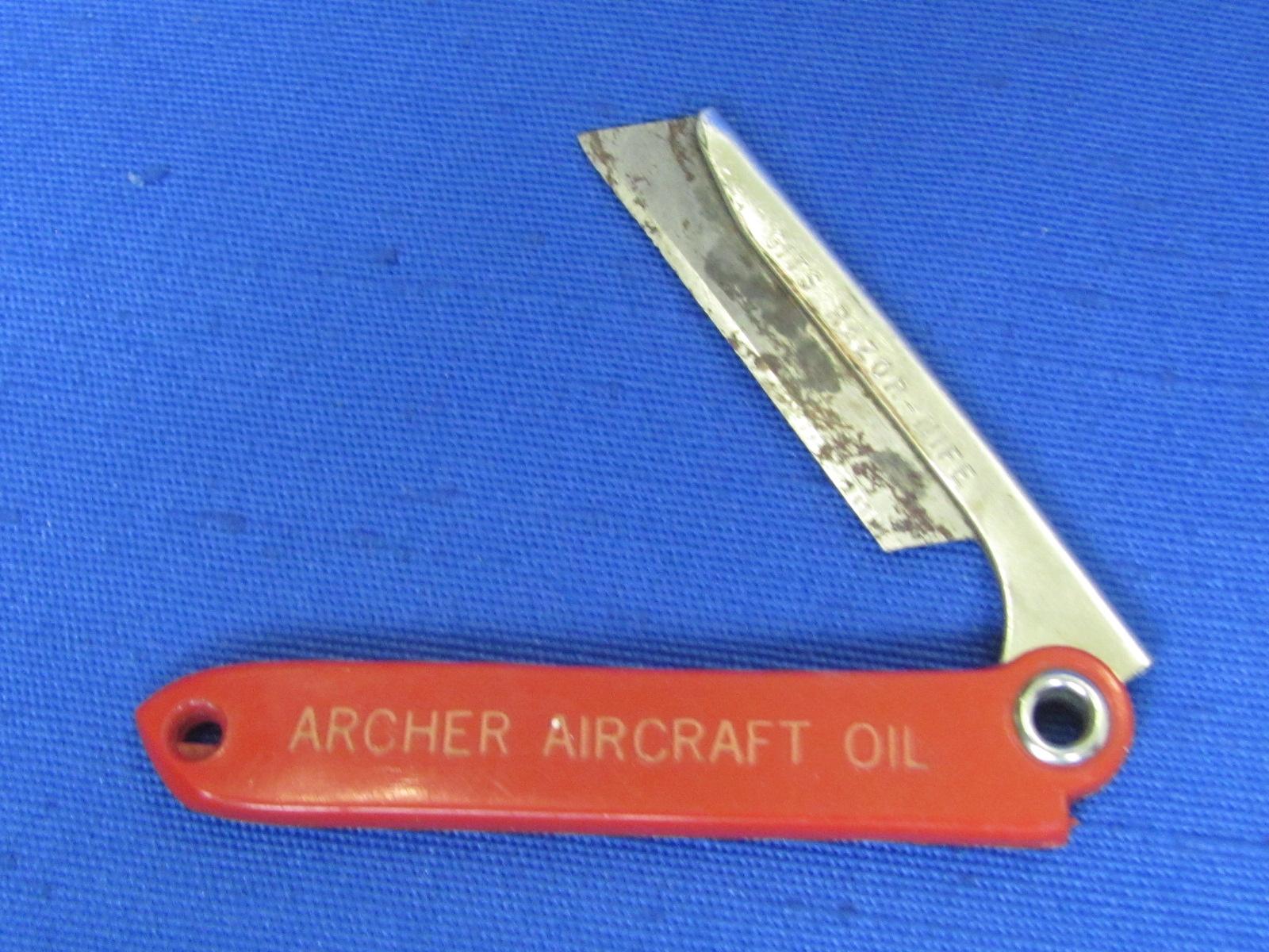 Mixed Lot of Advertising: Button Hook “Viall the Shoe Man, Spring Valley” Archer Aircraft Oil Knife