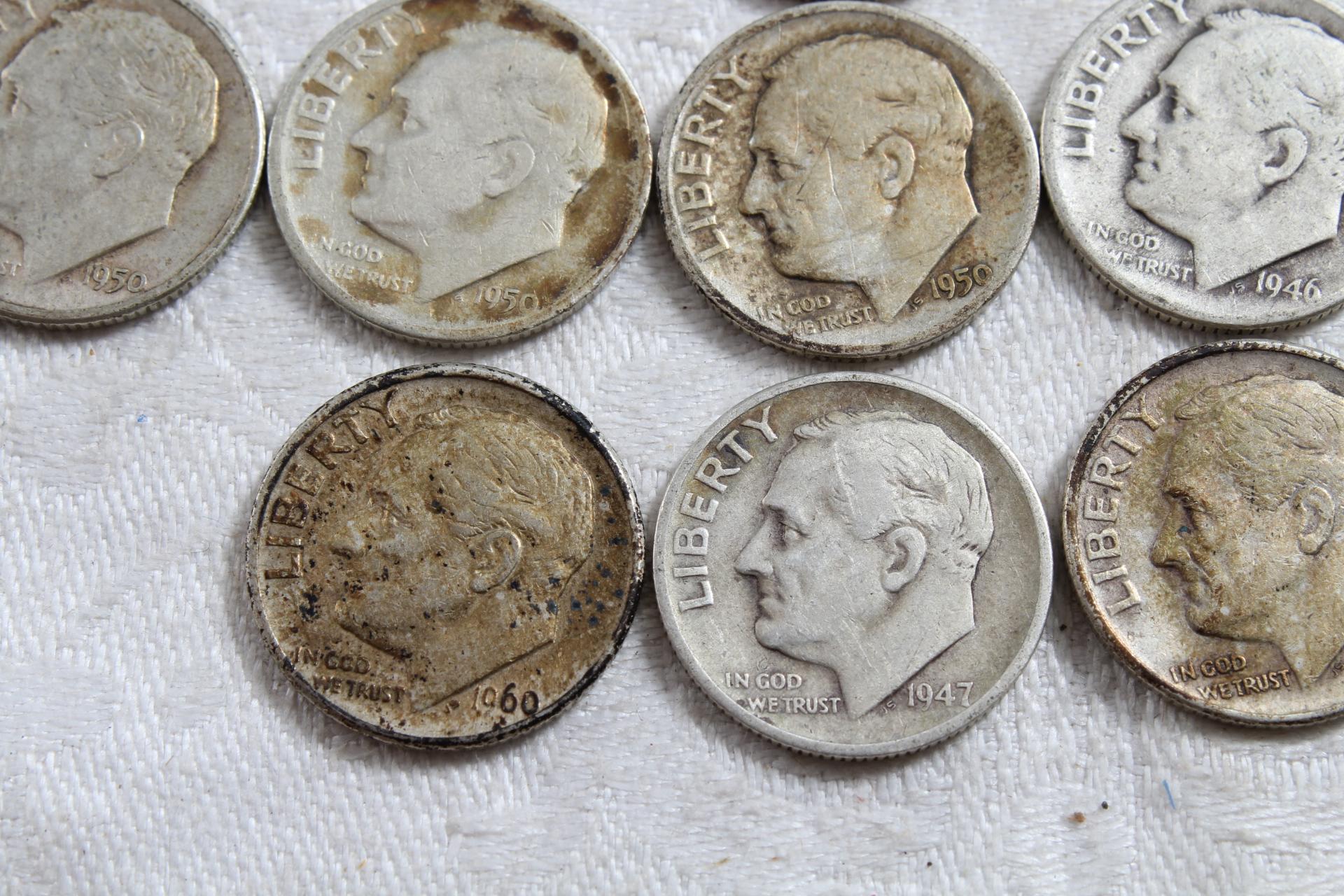 10 Vintage Franklin Roosevelt Silver Dimes