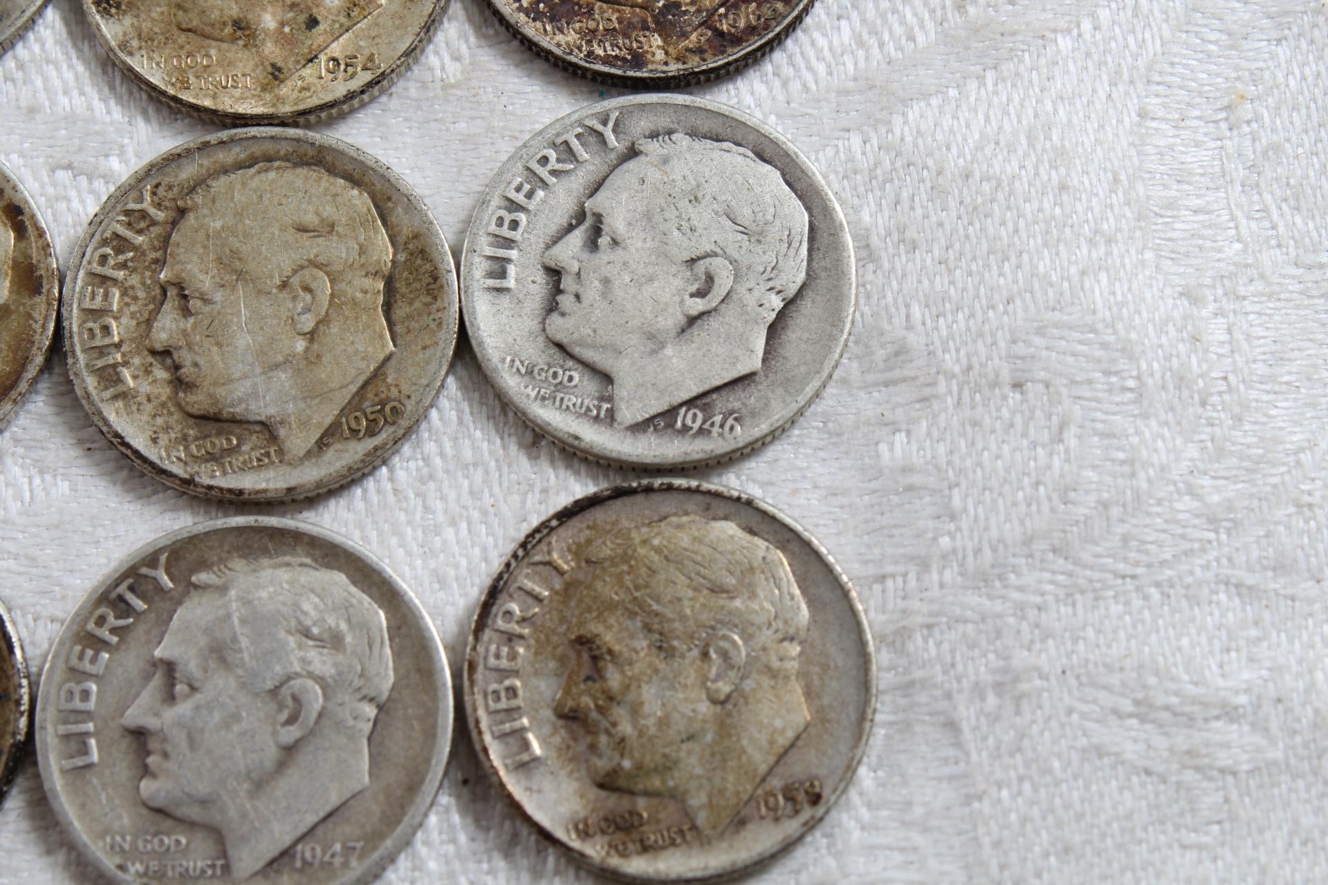 10 Vintage Franklin Roosevelt Silver Dimes