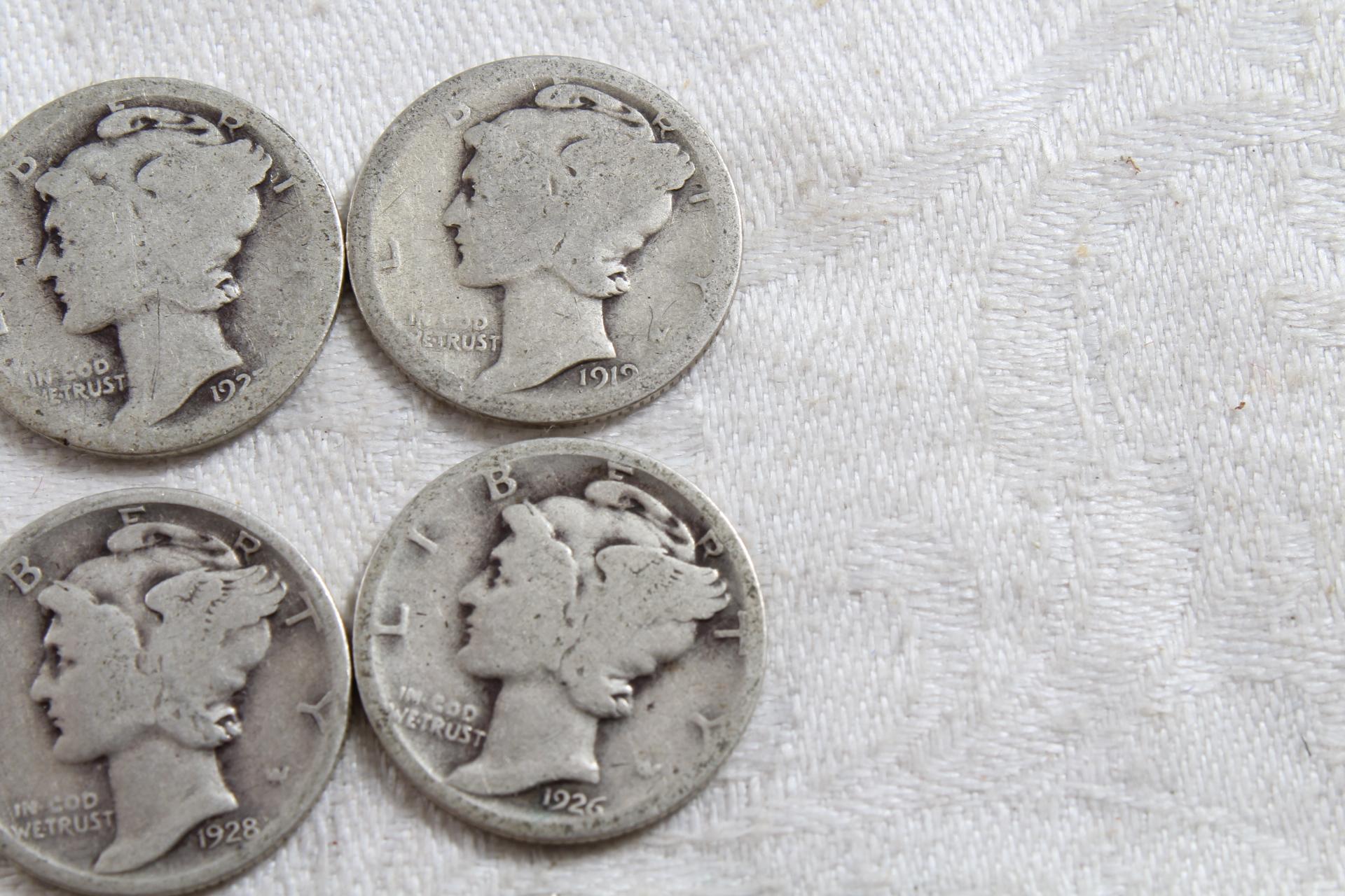 10 Vintage Mercury Silver Dimes