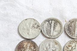 7 Vintage Mercury & Franklin Roosevelt Silver Dimes