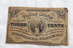 1863 United States Fractional Three Cents Bill