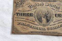 1863 United States Fractional Three Cents Bill