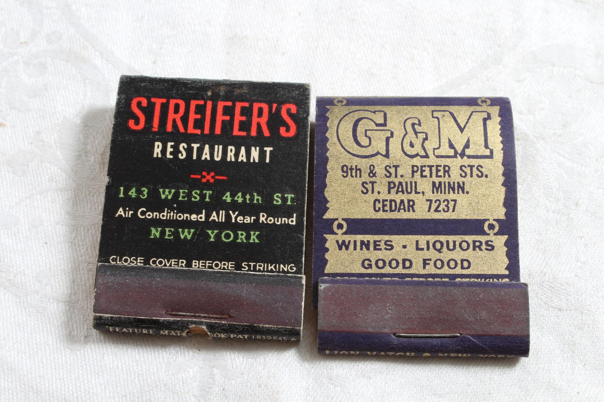 2 Vintage Complete Feature Advertising Matchbooks Both Front Strike G&M Wines,
