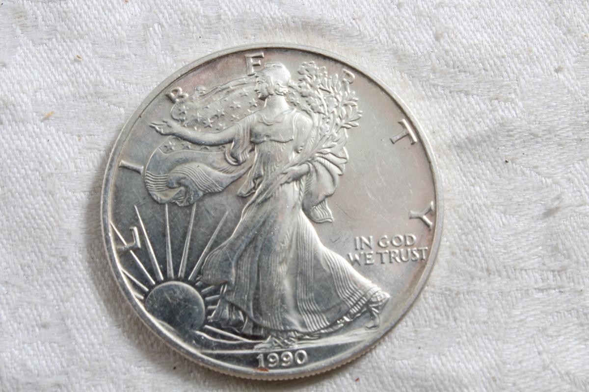 1990 One Ounce Fine Silver Eagle Dollar Coin