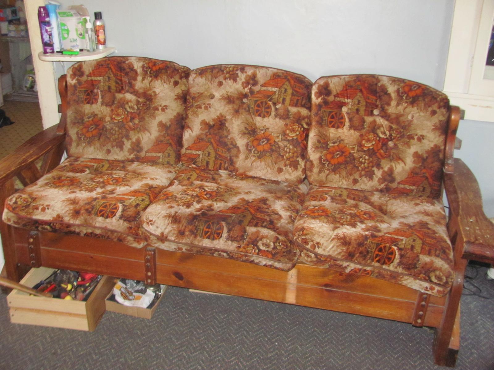 1970s Couch w/ Country Scene – 80” L x 33” D x 36” T at Back