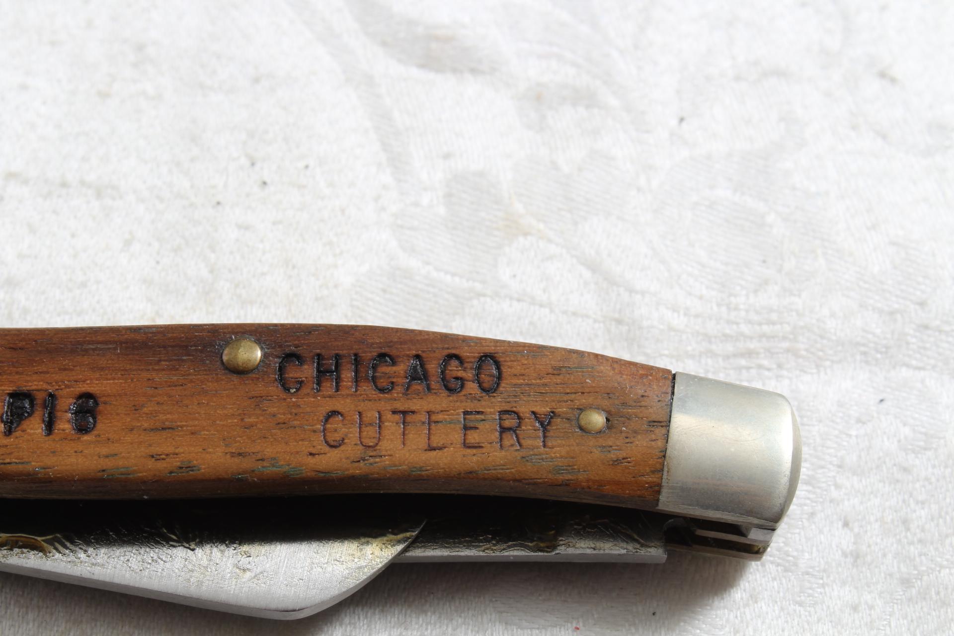 Vintage Chicago Cutlery P16 Stockman's Pocket Knife Wooden Handle
