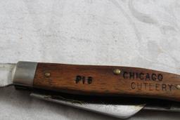 Vintage Chicago Cutlery P16 Stockman's Pocket Knife Wooden Handle