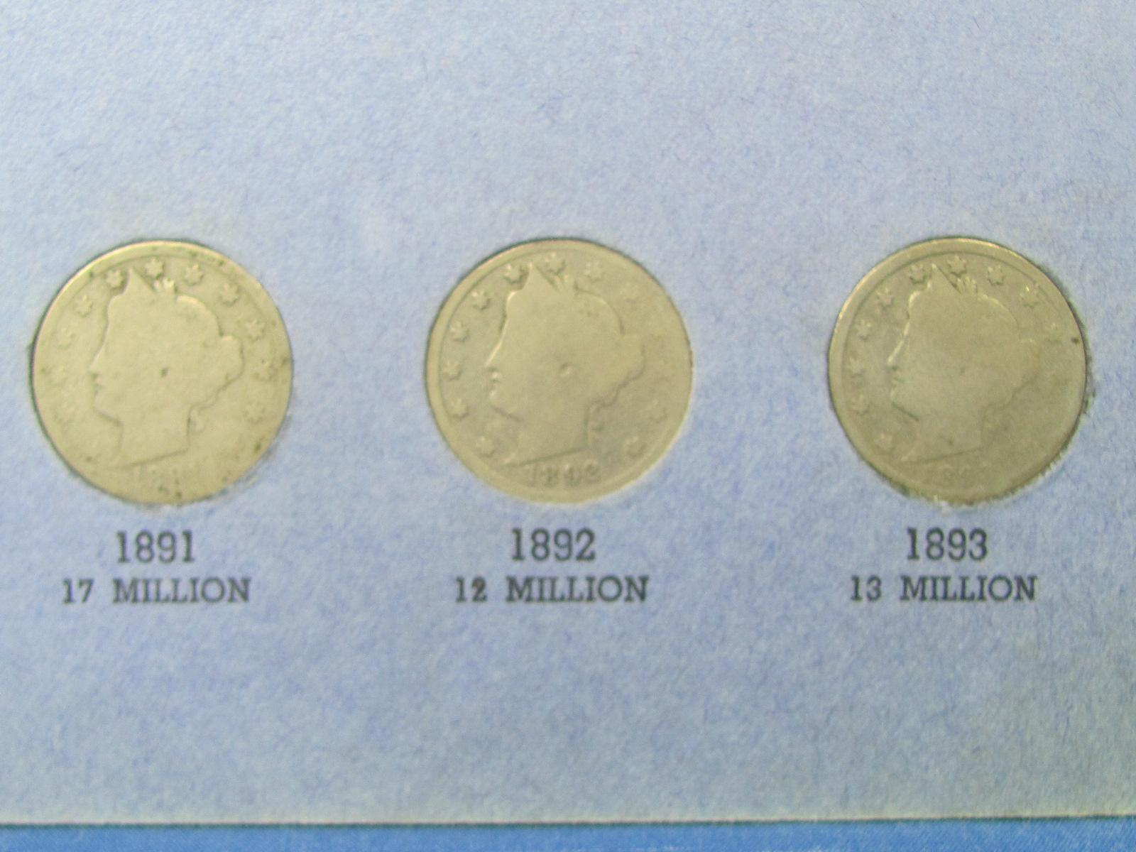 Liberty Head nickel book (missing: 1885, 1886, 1888, 1890 & 1912-S 28 coins)