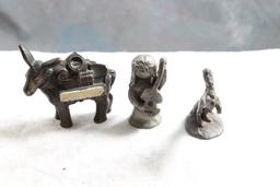 1979 Pewter Angel & Unicorn Figurines & Gold Mining Pack Mule Figurine 2" Tall