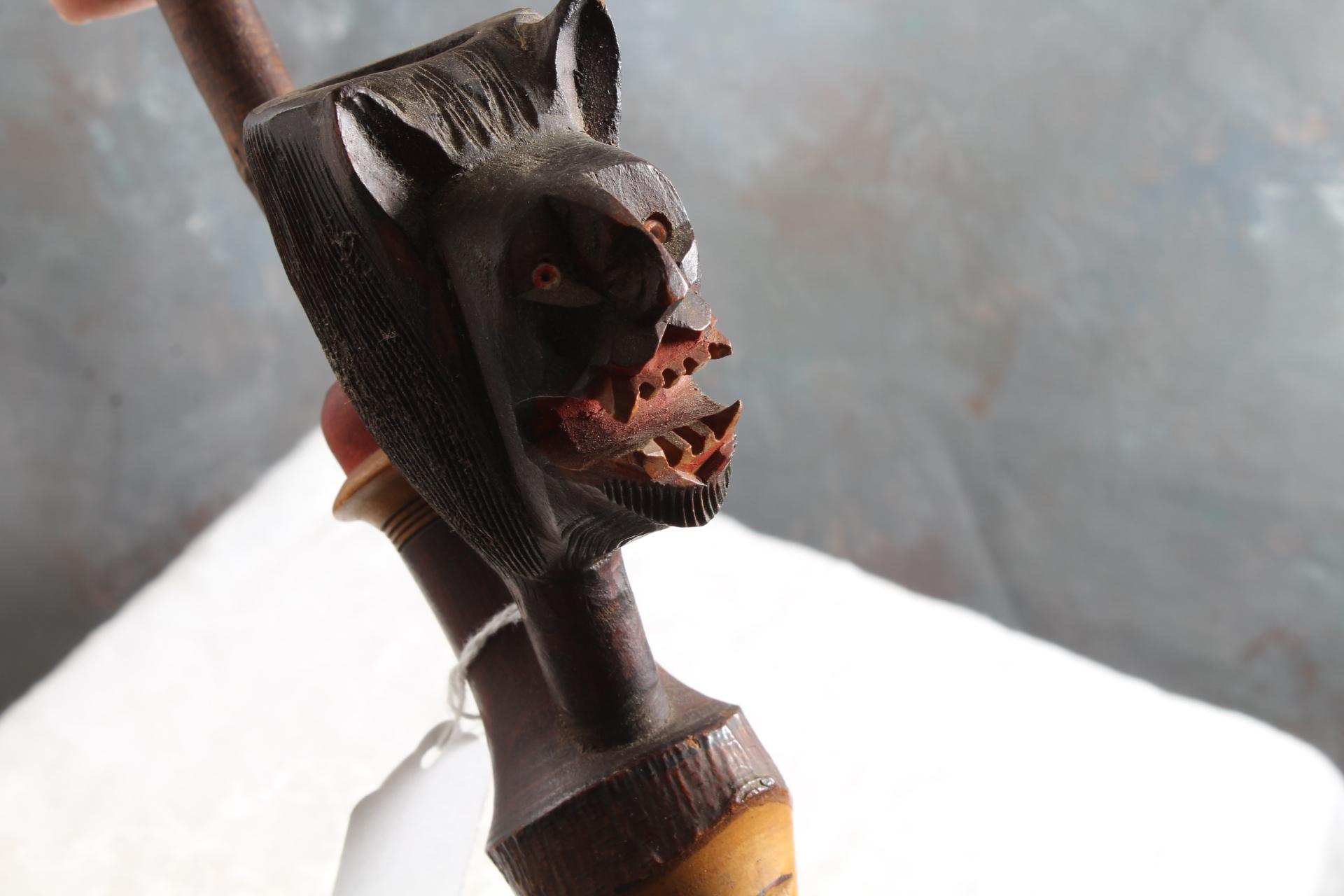 Vintage Hand carved Figural Tree Limb Branch Smoking Pipe Wolf & Woodsman