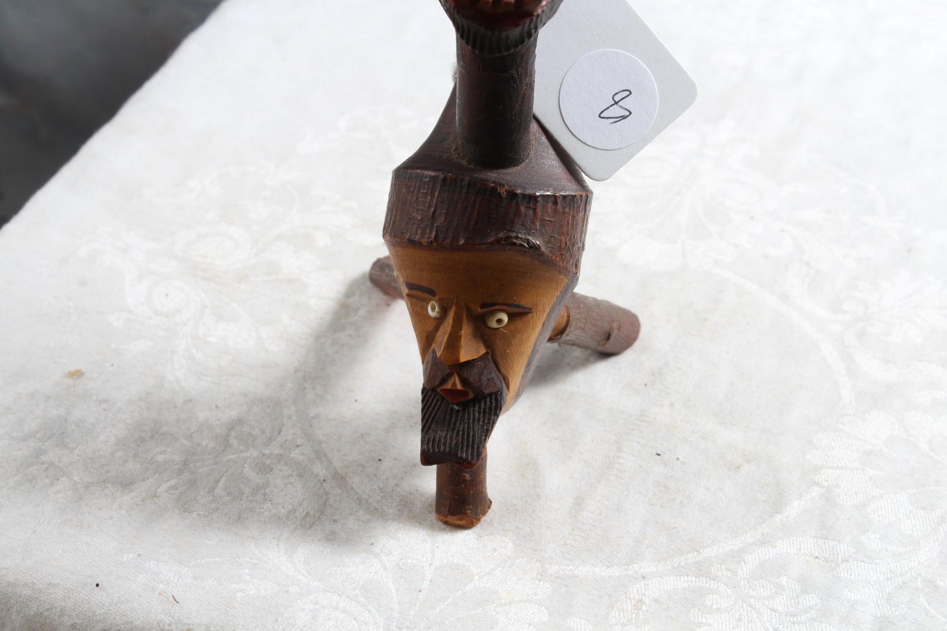 Vintage Hand carved Figural Tree Limb Branch Smoking Pipe Wolf & Woodsman