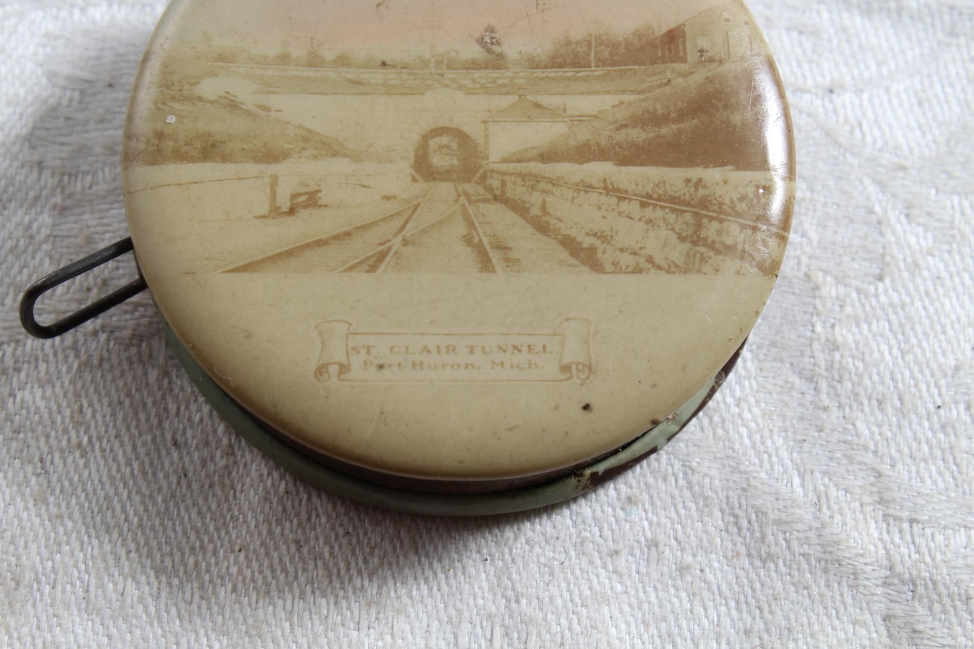 Mid-Century Celluloid Tape Measure Fort Huron Michigan St. Claire Tunnel