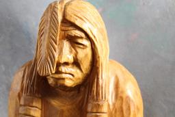 1999 J. Larson Signed Large Native American Indian Wood Carving 15" Tall