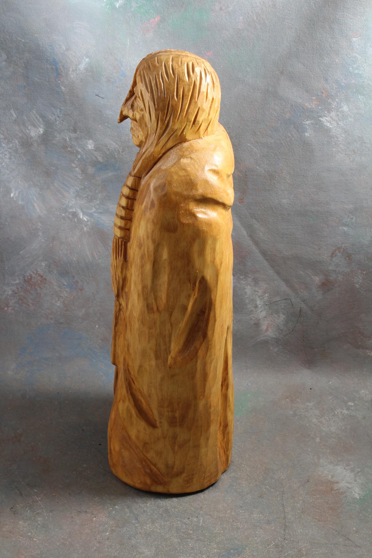 1999 J. Larson Signed Large Native American Indian Wood Carving 15" Tall