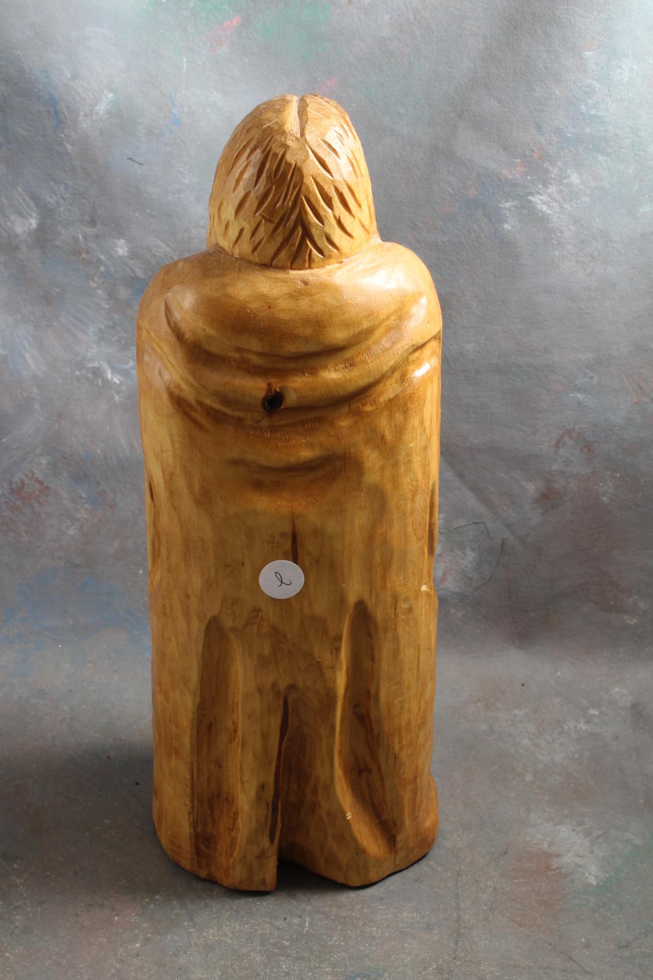 1999 J. Larson Signed Large Native American Indian Wood Carving 15" Tall