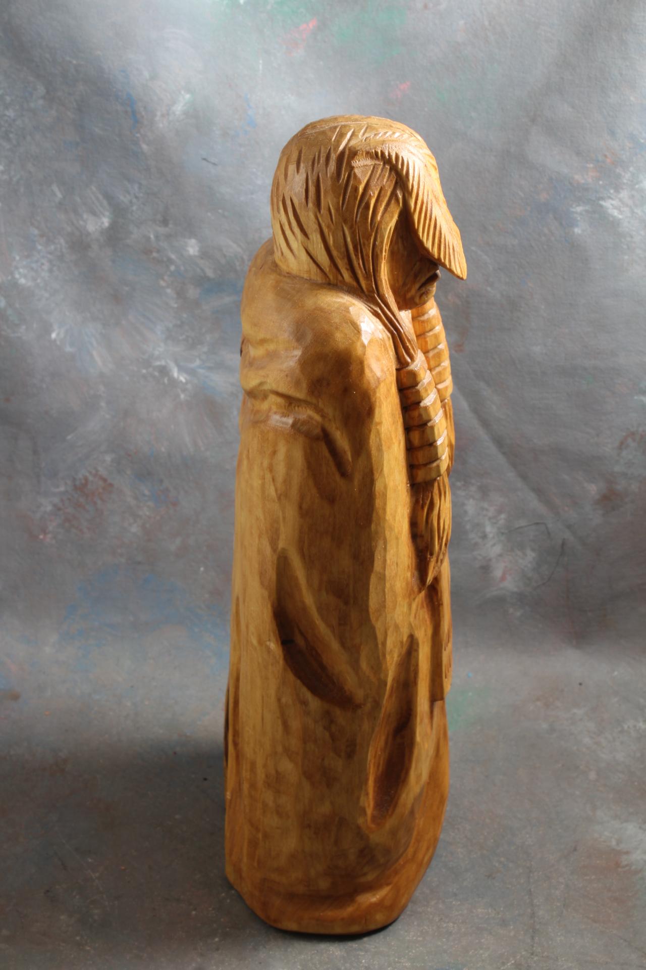 1999 J. Larson Signed Large Native American Indian Wood Carving 15" Tall