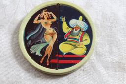 Vintage Unique Pocket Mirror with Genie & Semi-Nude Belly Dancer Flip Top