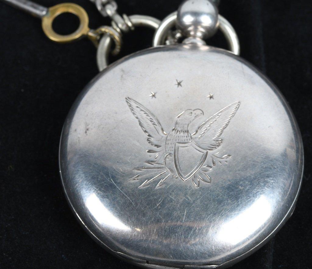 SILVER KEY WIND POCKET WATCH, HENRY W. HALLECK