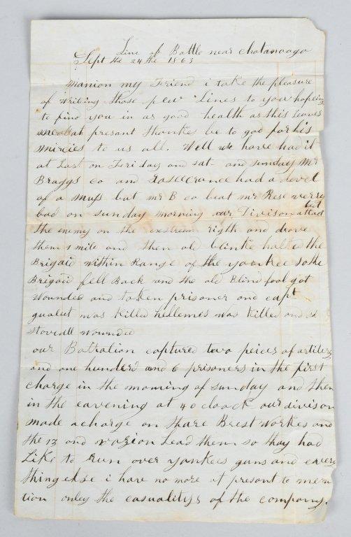 CIVIL WAR CONFEDERATE LOUISIANA CHICKAMAUGA LETTER