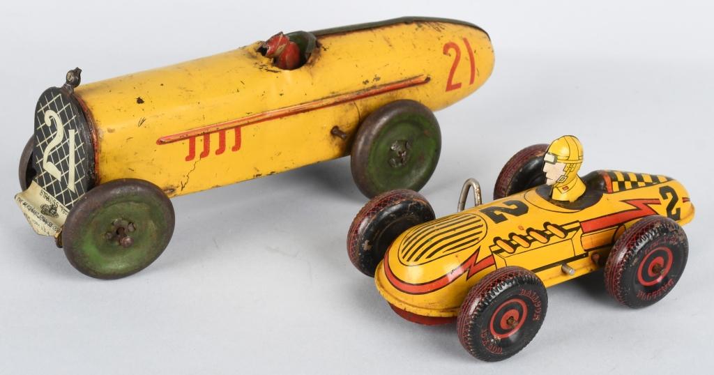 2- TIN windup RACE CARS, MARX and STRAUSS