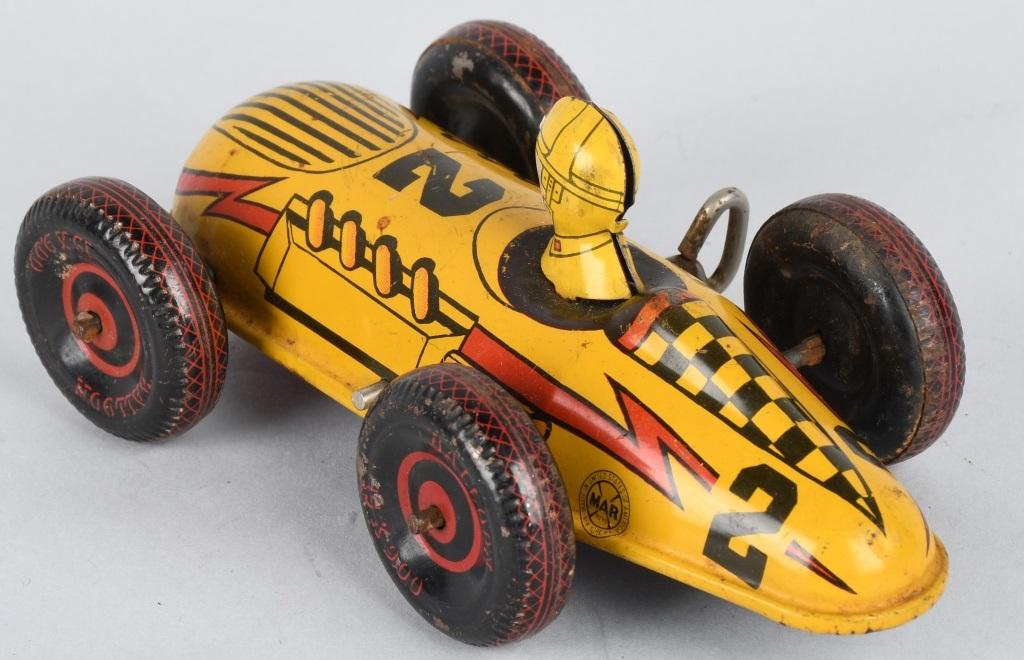 2- TIN windup RACE CARS, MARX and STRAUSS