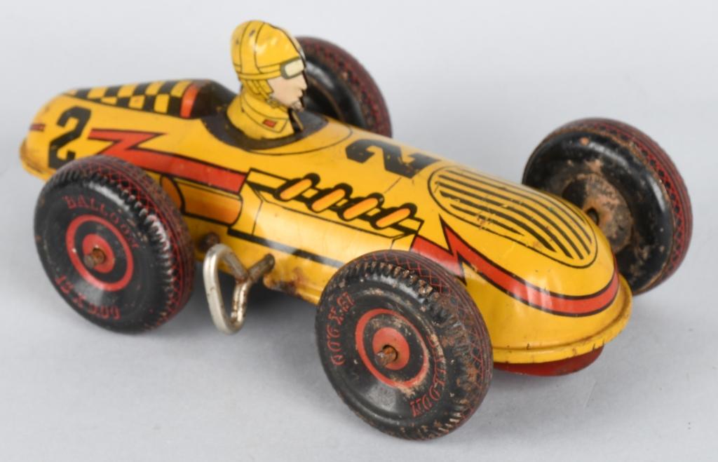 2- TIN windup RACE CARS, MARX and STRAUSS