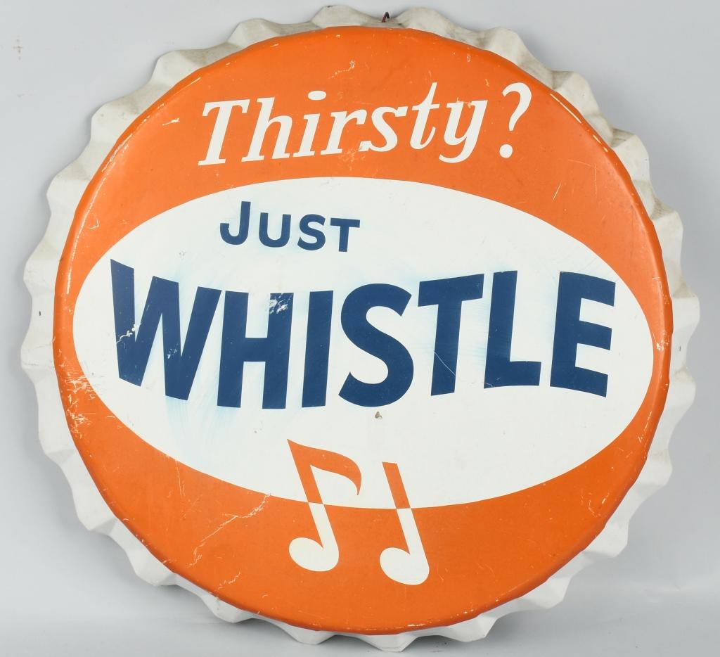 1950s WHISTLE TIN BOTTLE CAP SIGN