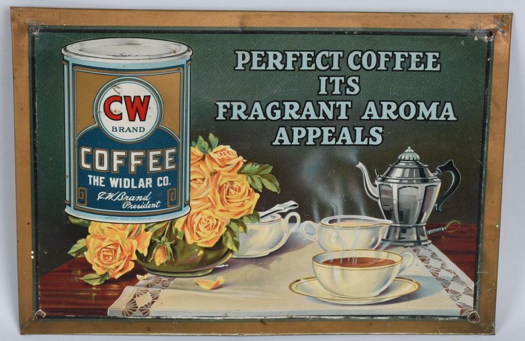 1919 CW BRAND COFFEE TIN SIGN