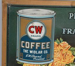 1919 CW BRAND COFFEE TIN SIGN