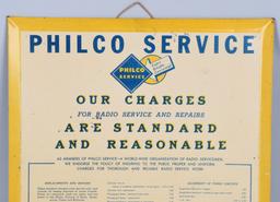 PHILCO RADIO SERVICE CHARGES TIN SIGN