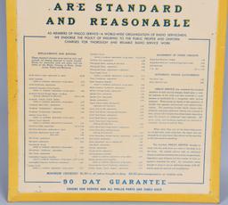 PHILCO RADIO SERVICE CHARGES TIN SIGN