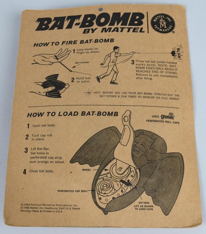 1966 MATTEL BATMAN'S CAP FIRING BAT-BOMB MOC