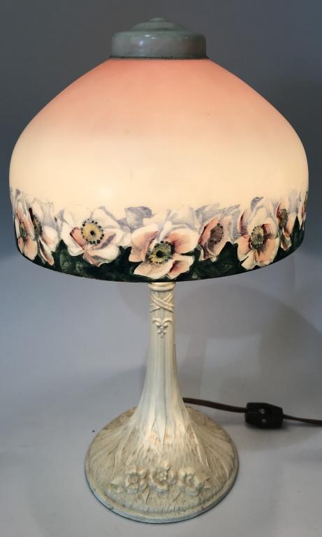 PAINTED MILK GLASS BOUDOIR LAMP