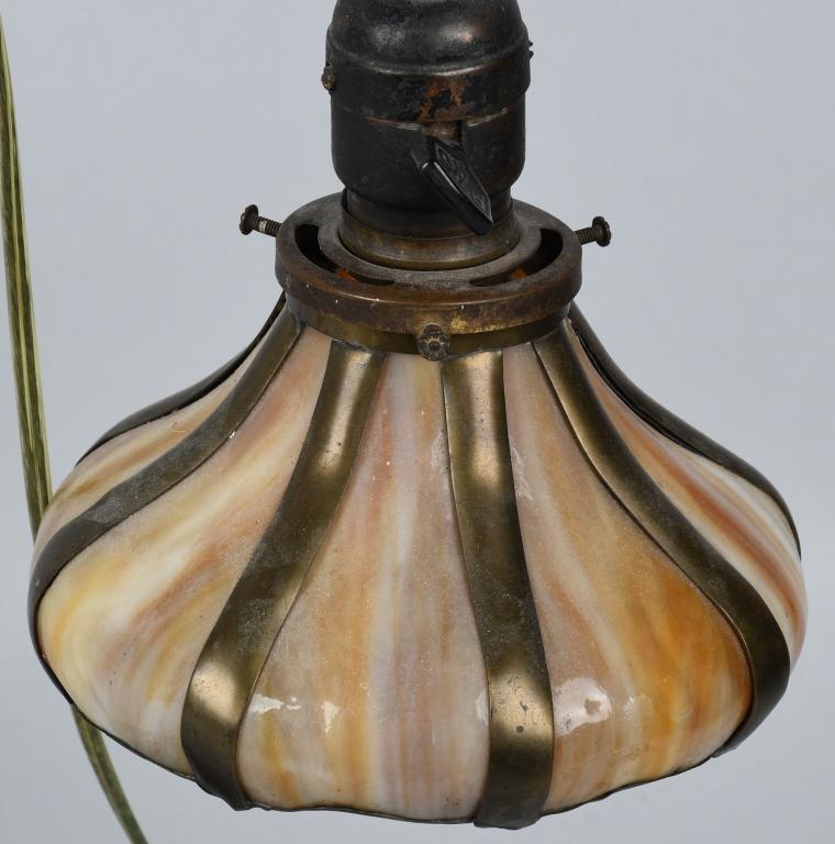 BRONZE DOUBLE SLAG GLASS STUDENT LAMP