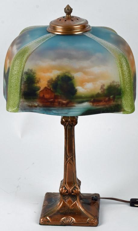 PITTSBURGH REVERSE PAINTED FARM LANDSCAPE LAMP