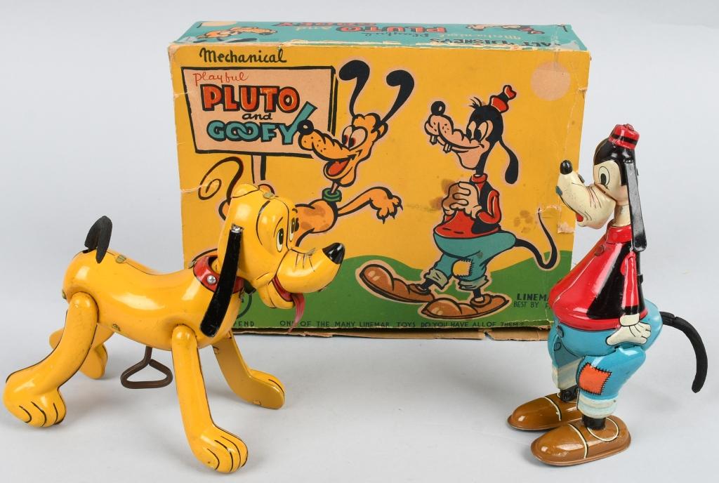 LINEMAR Tin Windup PLUTO & GOOFY SET w/ BOX