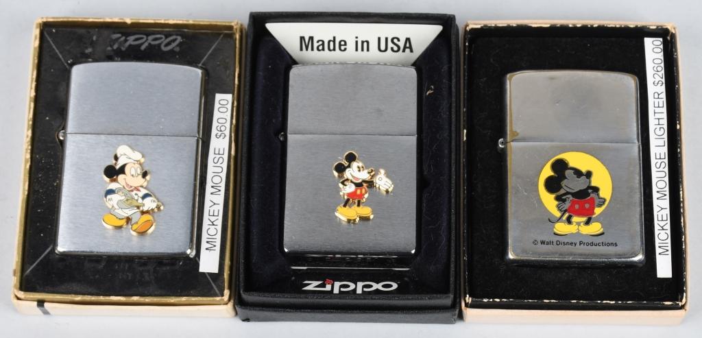 3- ZIPPO WALT DISNEY MICKEY MOUSE LIGHTERS