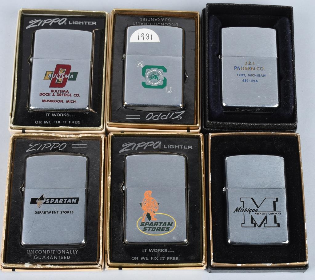 6- ZIPPO MICHIGAN ADVERTISING LIGHTERS