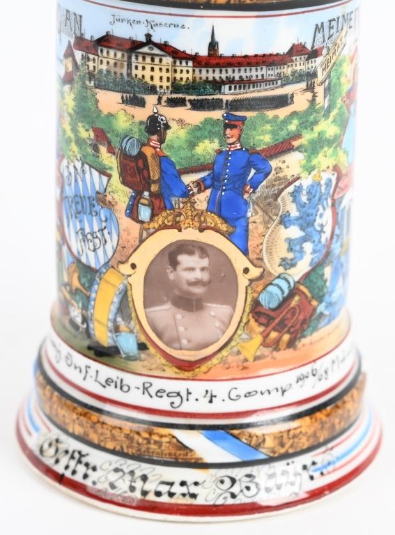 GERMAN LITHOPANE REGIMENTAL STEIN BAVARIAN GARDE